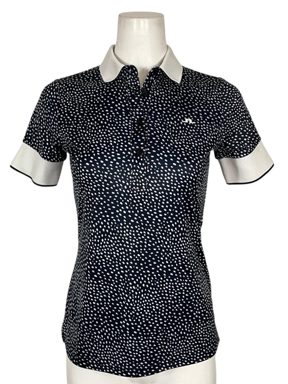 J. Lindeberg Lexie-TX Coolmax Polo Shirt S Blue Polka Dot Golf Tennis - Picture 10 of 16